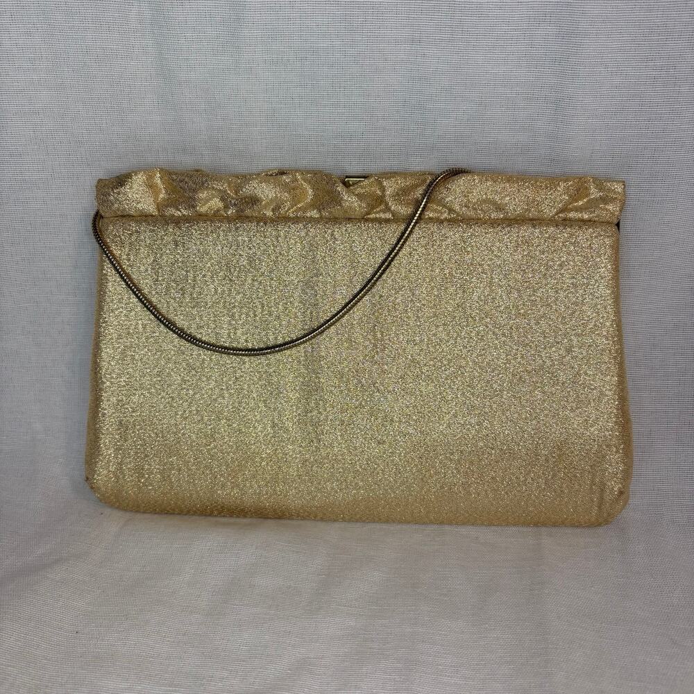 Vintage Gold Metallic Evening Bag Clutch Chain Strap Formal Purse
